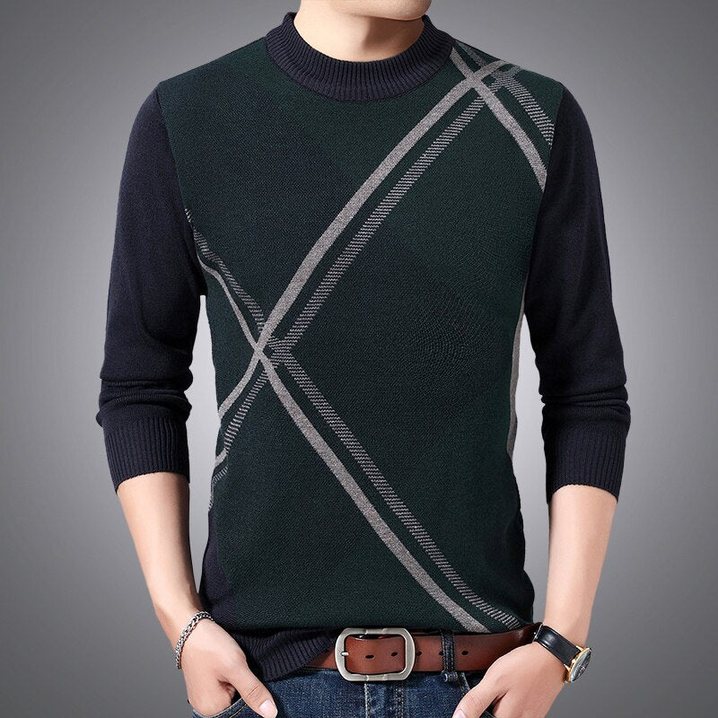 men's business casual round neck slim striped long-sleeved sweater - MSS2325