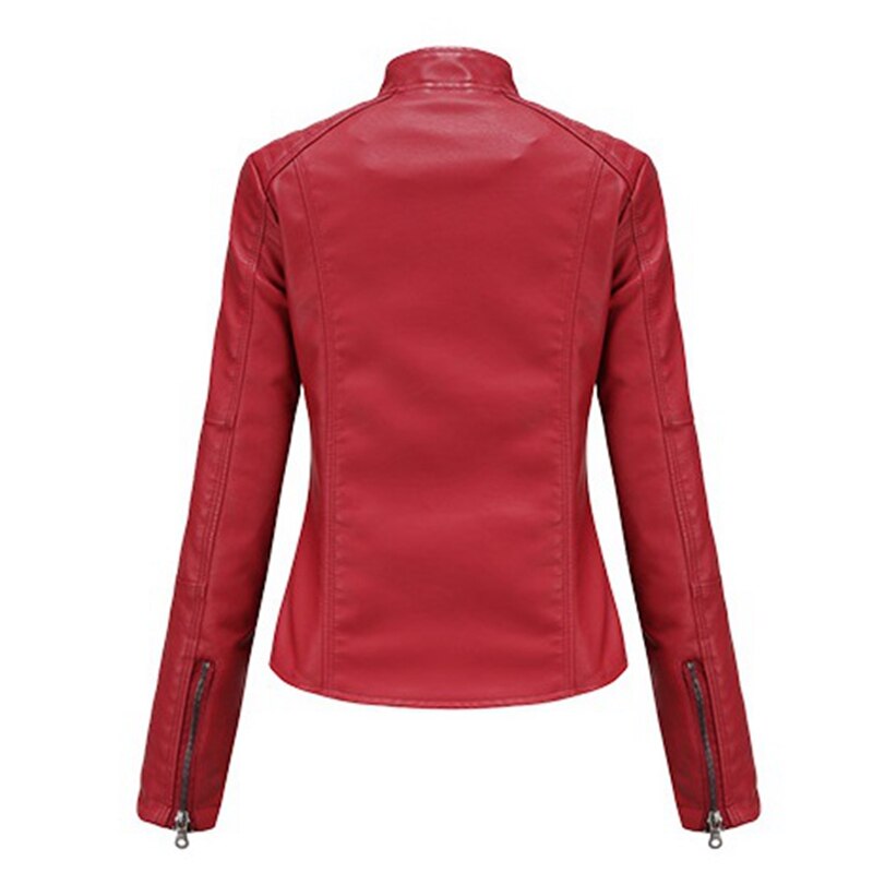 Women Leather Jacket Autumn Spring Zipper Jacket Coat Ladies Outerwear - WJK2609