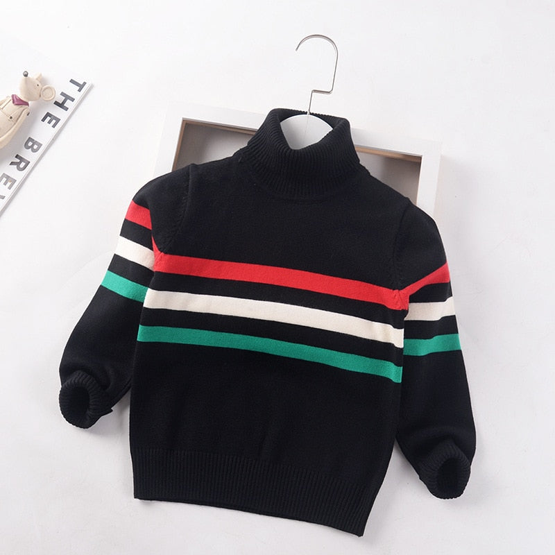 Boys Turtleneck Sweater Winter Cotton New Girls striped Knitted Sweaters 4-10year base Pullover Tops - KBST2557