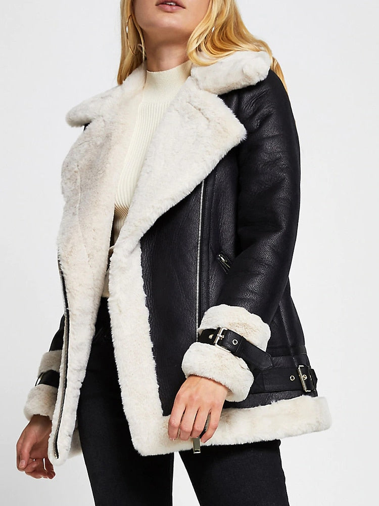 Winter Coat Women Pu Faux Soft Leather Jacket Female Outwear Coat - WJK2617