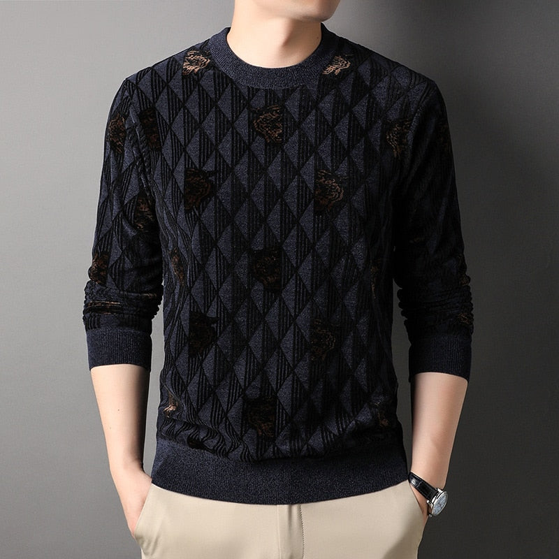 Men Woolen Trendy Crew Neck Casual Sweatshirt Top Outfit - MSS2271