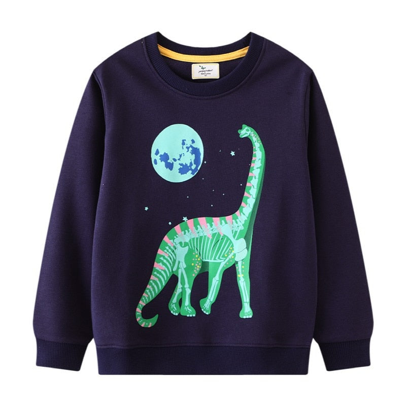 Winter Children's Sweatshirts Dinosaurs Print Striped Cute Boys Hooded Shirts Kids - KBSS2043