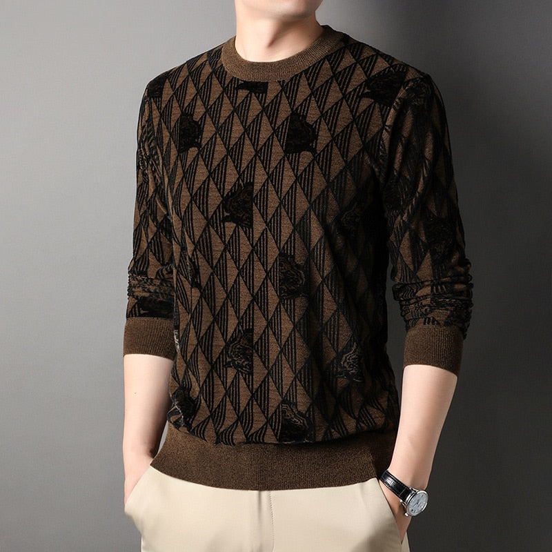 Men Woolen Trendy Crew Neck Casual Sweatshirt Top Outfit - MSS2271