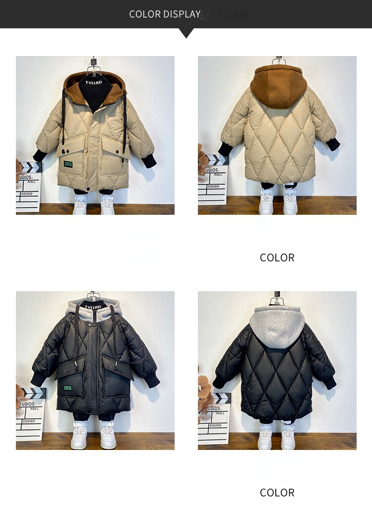 Kid 4-14Y Children's Down Coat Winter Teenage Baby Boys Cotton-padded & Coats Thicken Warm Long Jackets - KBPJ3094