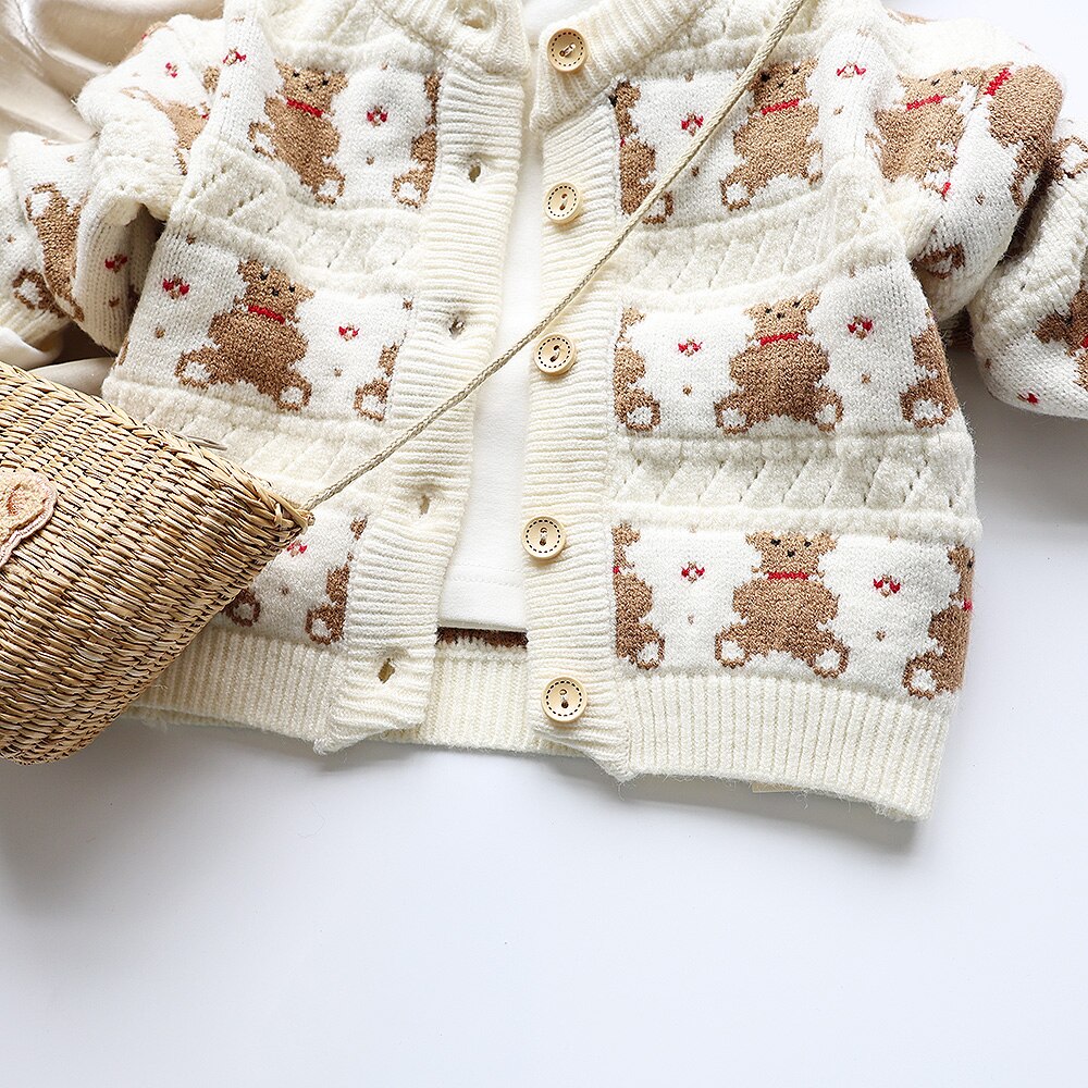 Kids Sweaters Bear Print Girls Sweaters Boys Knitwear Children Outfit Cardigan - BTBCS2452