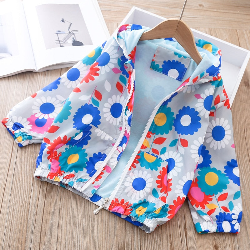 Kids Girls Spring New Fashion Printed Trench Coat Hooded Children Outerwear Clothing - KGH2010