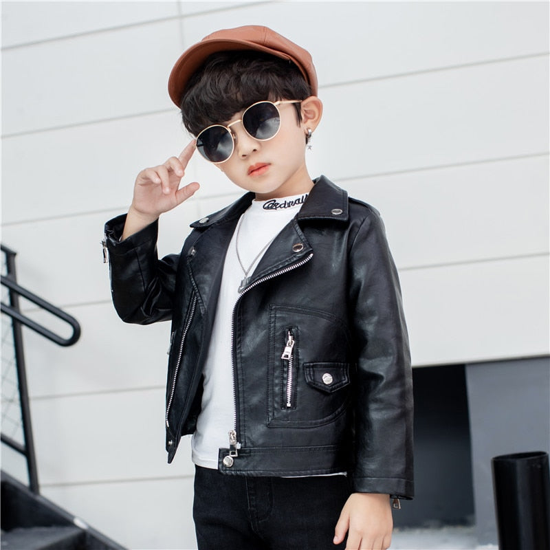 Kid Girl Boy PU Leather Jacket Infant Toddler Child Leather Coat Spring Autumn Outwear - KGLJK2761