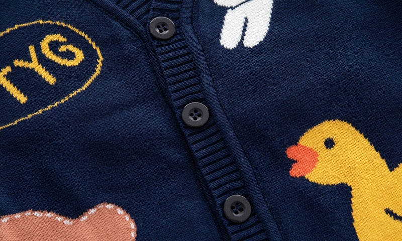 Kid Boys Winter Sweater Cardigan Buckle Jacket Children Baby Knitwear Double-layer Cotton Sweaters - KBST2507