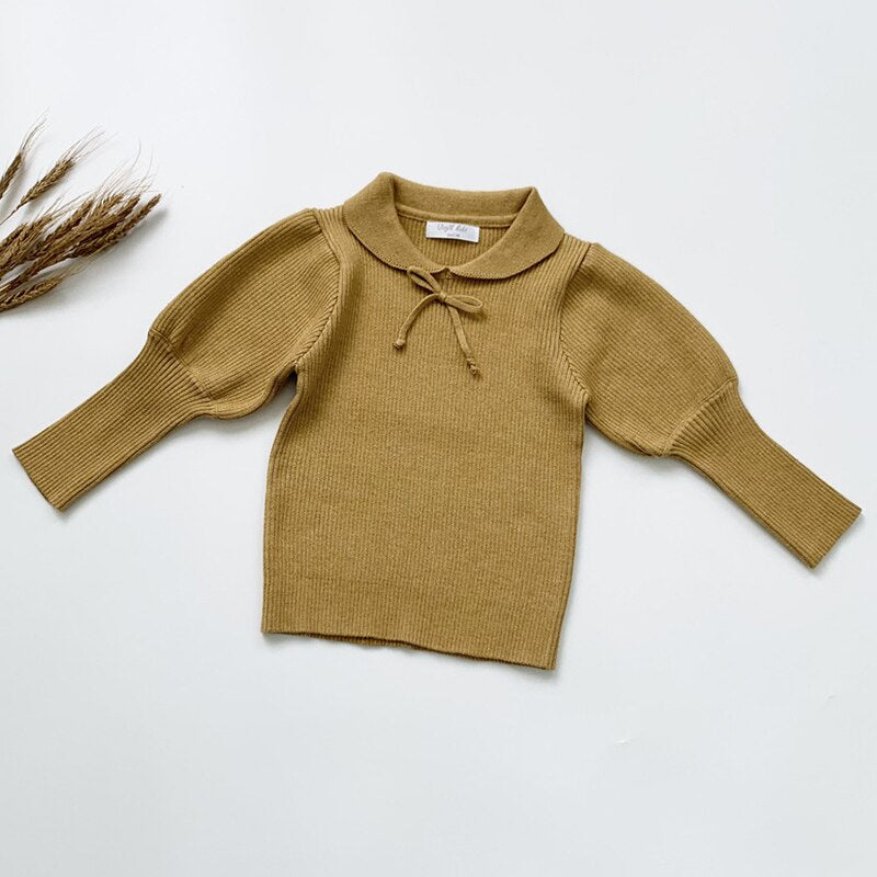 Kids Sweater Long Sleeve Solid Color Casual Bottoming Pullover Sweater Baby Girls Knitted Pullover Tops - KGST2400