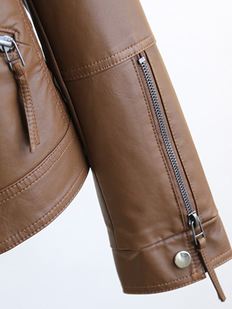 Women Faux Leather Jacket Coats Casual Street Wear Zipper PU Basic Outwear -WJK2577