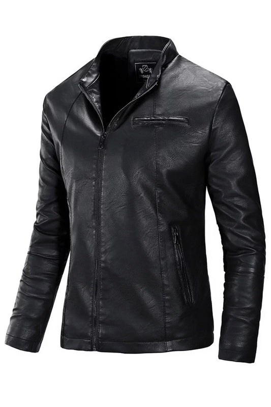 Men Warm Long Sleeve Thick Leather Jacket - C4327TCJK