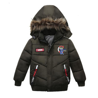Baby & Toddler Boys Winter Fashionable & Comfortable Letter Pattern Hairy Hooded Excellent Padded Jacket - TBJC32884