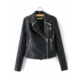 Women Classy Punk Collar Zipper Closure long Sleeves Leather Jacket  WJC23103