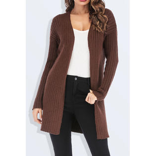 Women Knitted Long Sleeve Elegent Solid Colored Front Open Winter Warm Casual Cardigan - WC25013