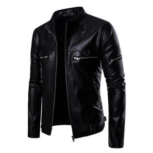Men Beautiful Zipper Closure Long Sleeve Casual Leather Jacket  MJC15344