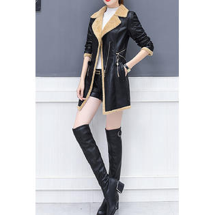 Women Beautiful Long Sleeve Zipper Pocket Styled Stand Up Collar Neck Winter Leather Jacket - WJK88974