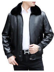 Men Warm Solid Color Print Casual Leather Jacket  MJC15393