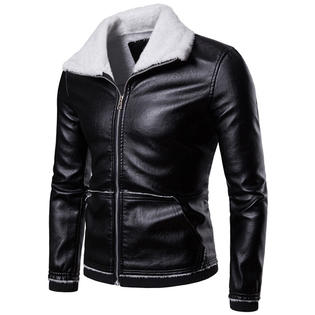 Men Collar Neck Solid Leather Jacket - C4300ZWJK