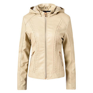 Women Classy Long Sleeve Hooded Slim Leather Jacket    WJC23267