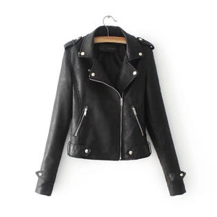 Women Dazzling Long sleeves Pleate Hem Leather Jacket    WJC23241