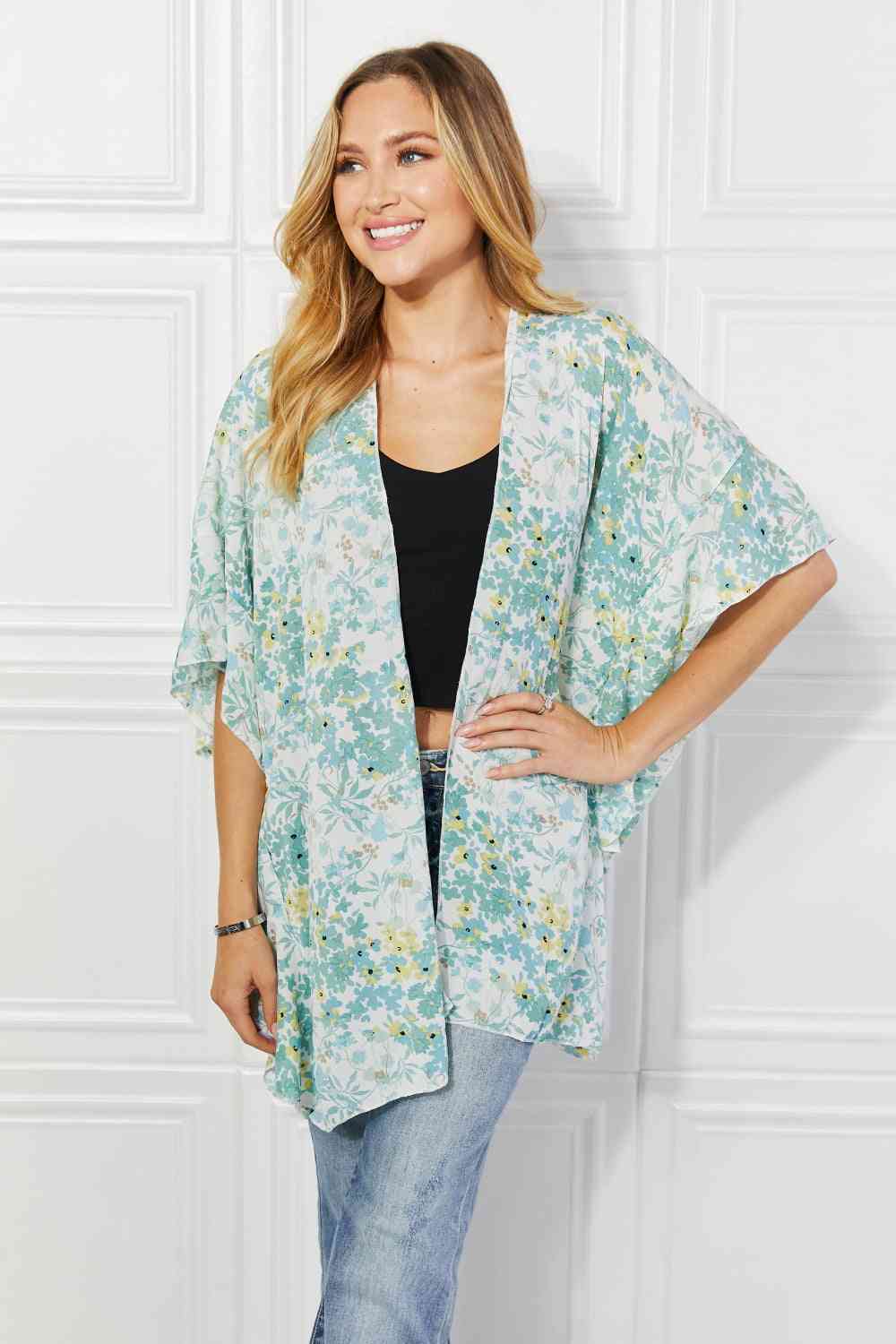 Justin Taylor Fields of Poppy Floral Kimono in Green