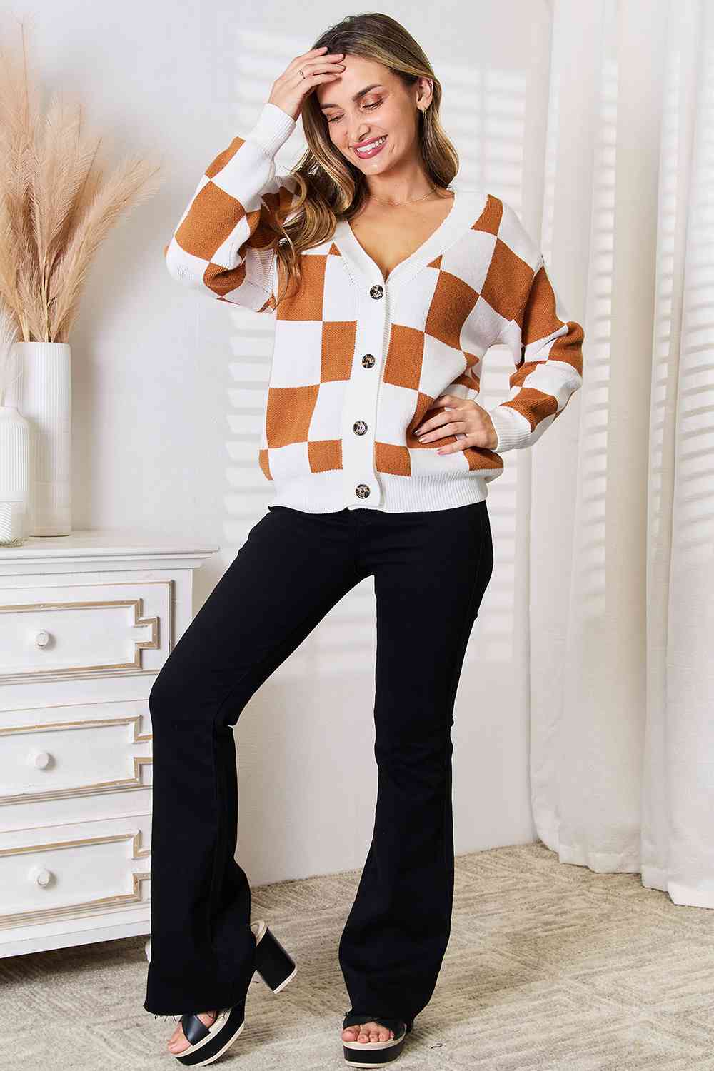 Women's Double Take Button-Up V-Neck Dropped Shoulder Cardigan