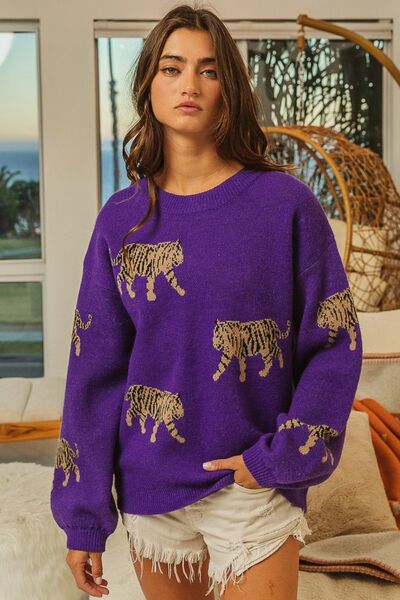 Women's BiBi Tiger Pattern Long Sleeve Sweater