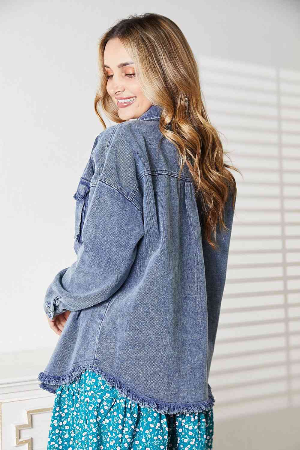 Women's HEYSON Full Size Mineral-Washed Button-Down Denim Jacket