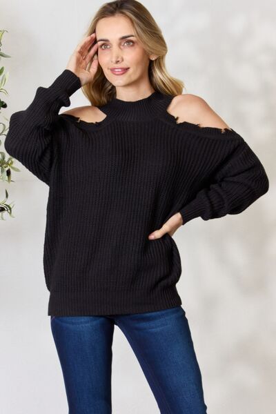 BiBi Cutout Shoulder Long Sleeve Knit Top Sweater