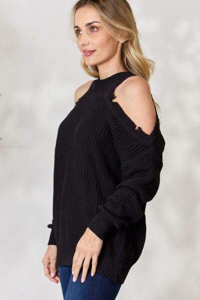 BiBi Cutout Shoulder Long Sleeve Knit Top Sweater