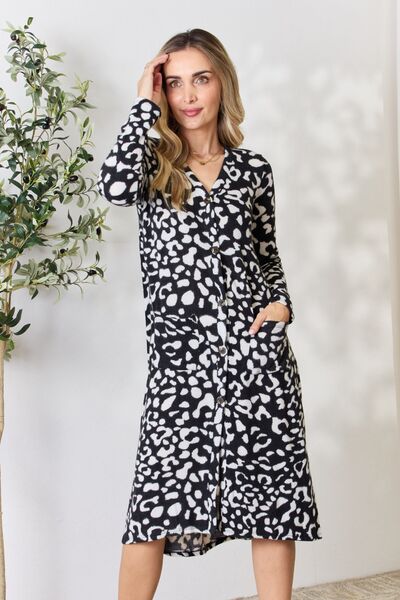 Women's Celeste Full Size Animal Print Button Up Long Sleeve Cardigan