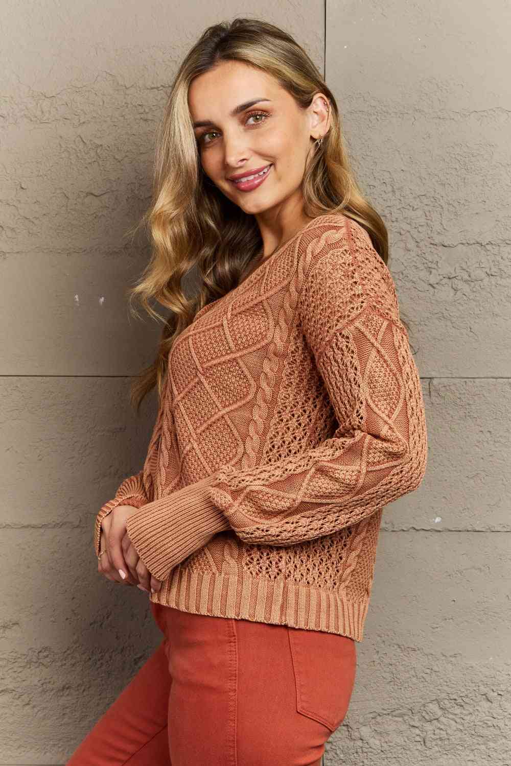 Women's HEYSON Soft Focus Full Size Wash Cable Knit Cardigan