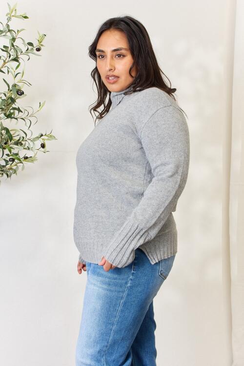 Women Heimish Full Size Turtleneck Long Sleeve Slit Sweater