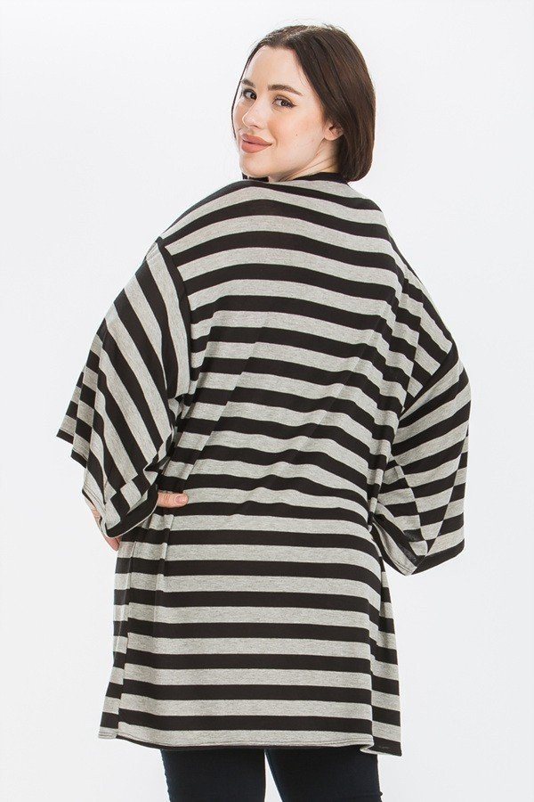 Women's Plus Striped, Cardigan With Kimono Style Sleeves