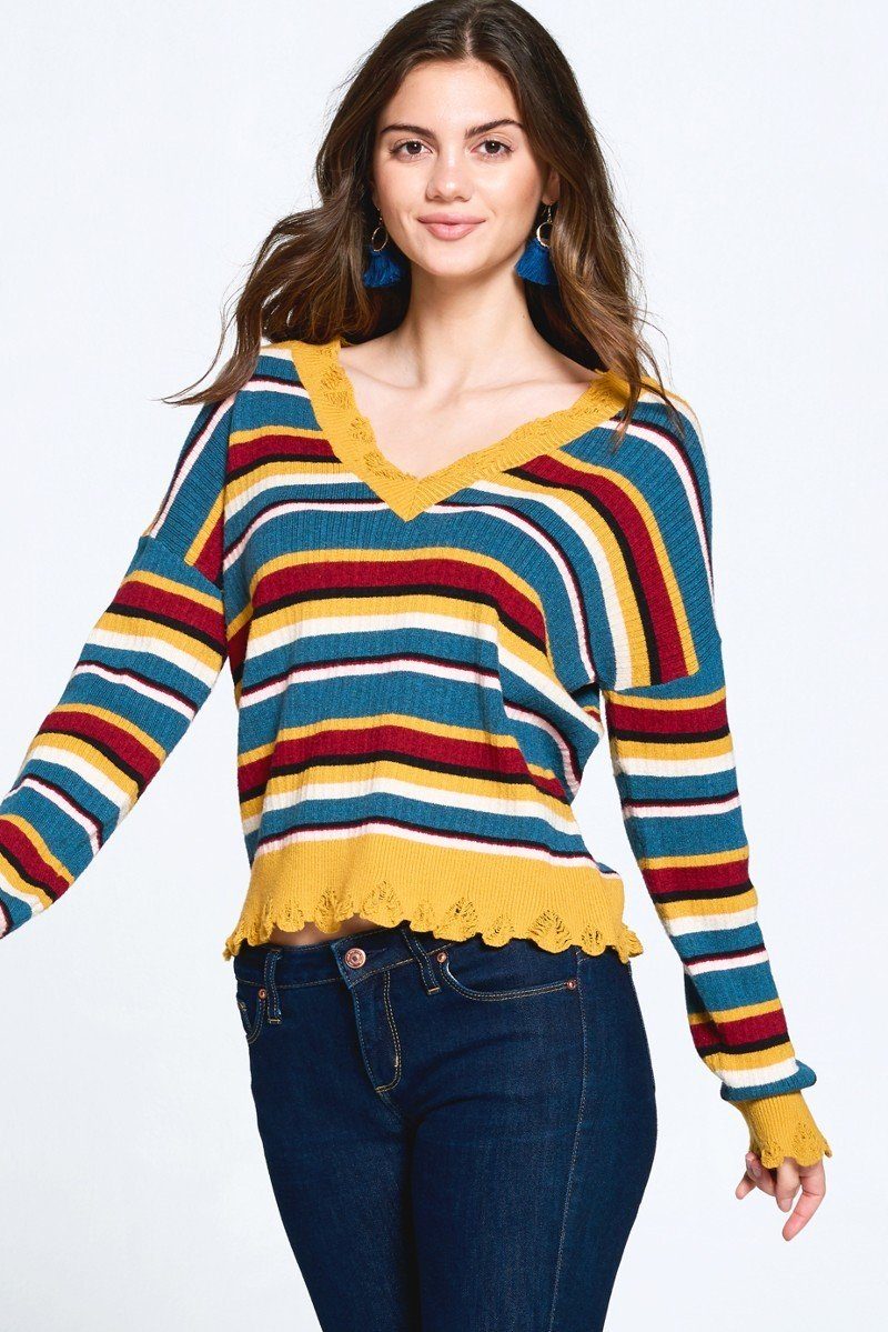 Women's Multi-colored Variegated Striped Knit Sweater