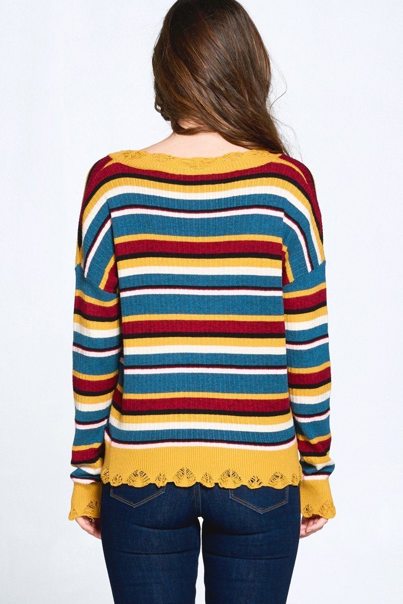 Women's Multi-colored Variegated Striped Knit Sweater