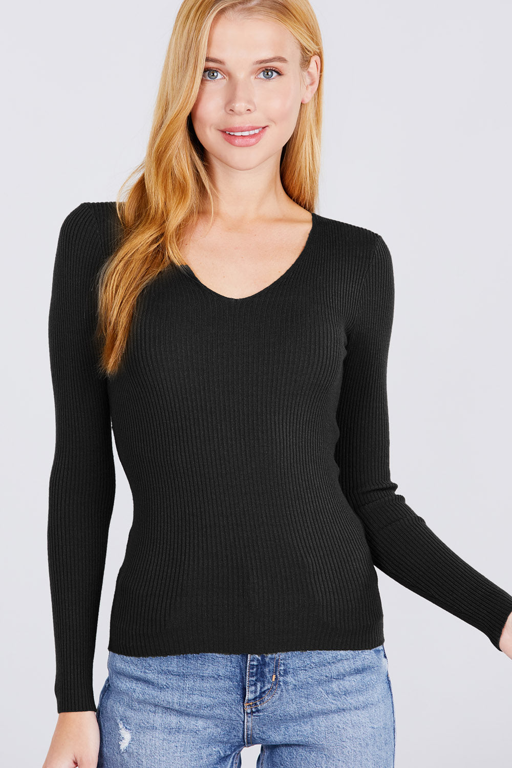 Women's V-neck Viscose Rib Sweater