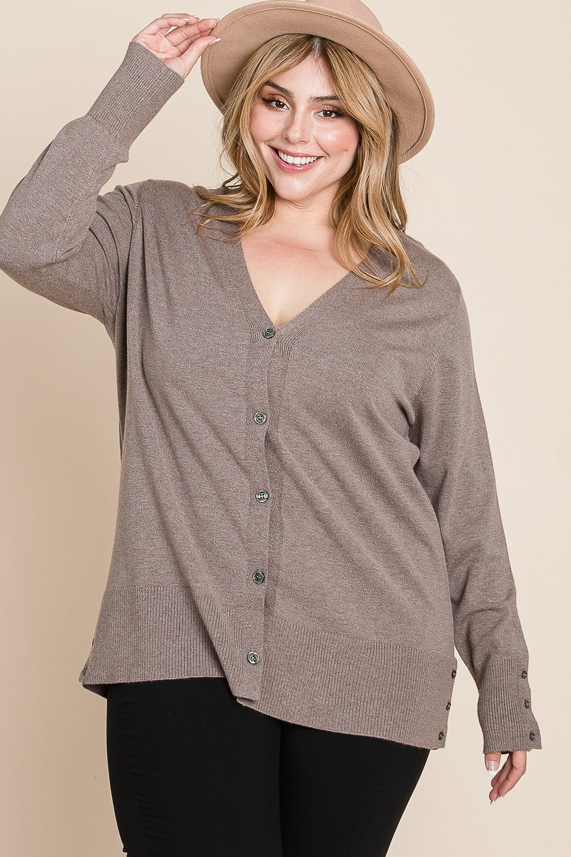 Women's Plus Size Solid Buttery Soft V Neck Button Up High Quality Two Tone Knit Cardigan