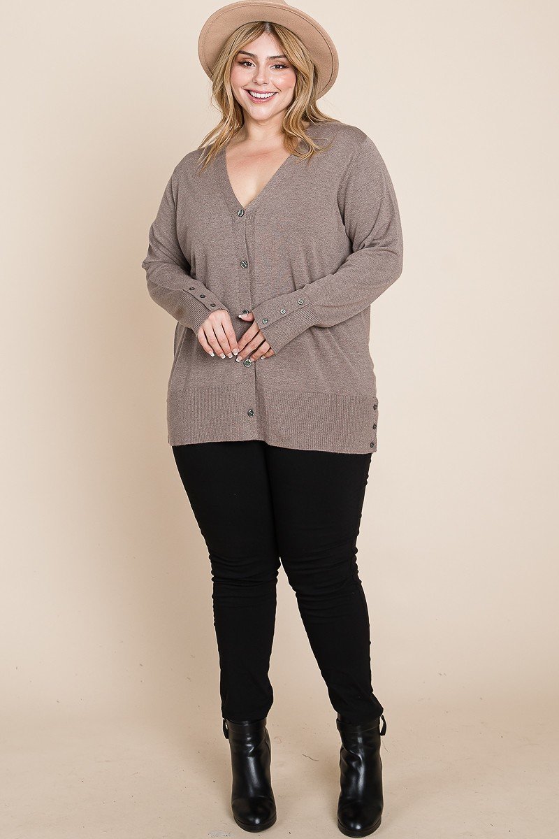 Women's Plus Size Solid Buttery Soft V Neck Button Up High Quality Two Tone Knit Cardigan