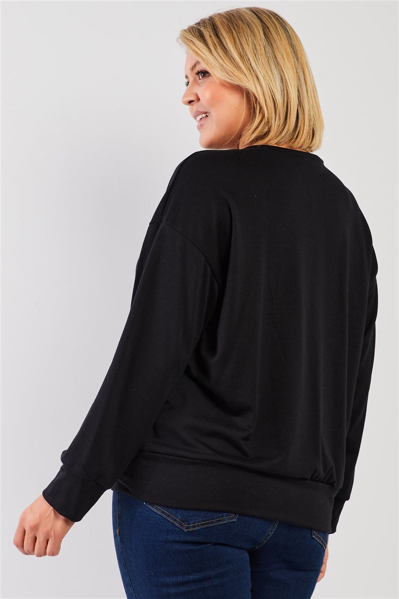 Women's Plus Black "monday Sunday" Print Long Sleeve Relaxed Sweatshirt Top