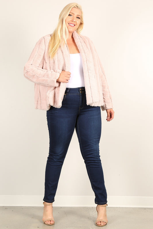Women's Plus Size Faux Fur Jackets With Open Front And Loose Fit
