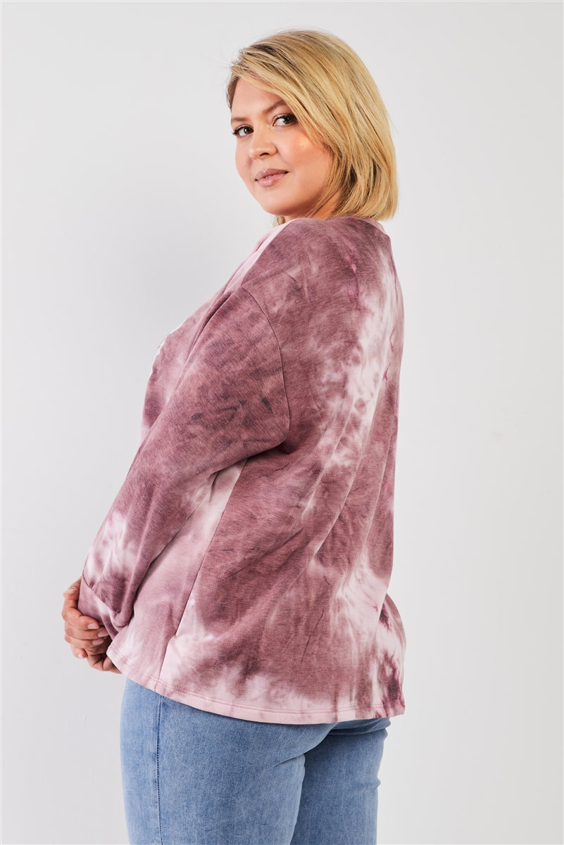 Women's Plus Mauve & Purple Tie-dye Bleach Effect Graphic Print Detail Long Sleeve Sweatshirt