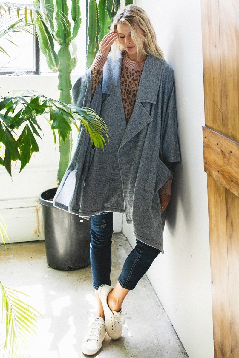 Women's Solid Knit Oversized Trench Jacket