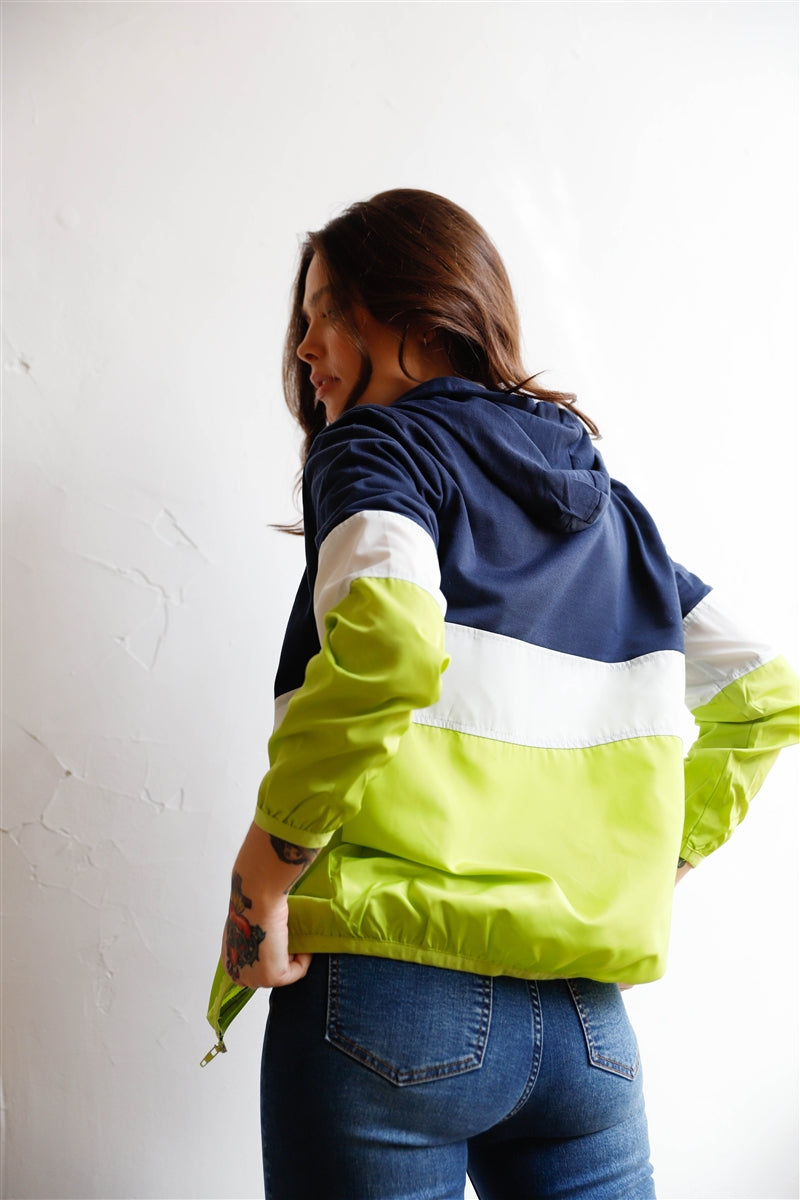 Women's Colorblock Zip-up Hooded Wind Jacket