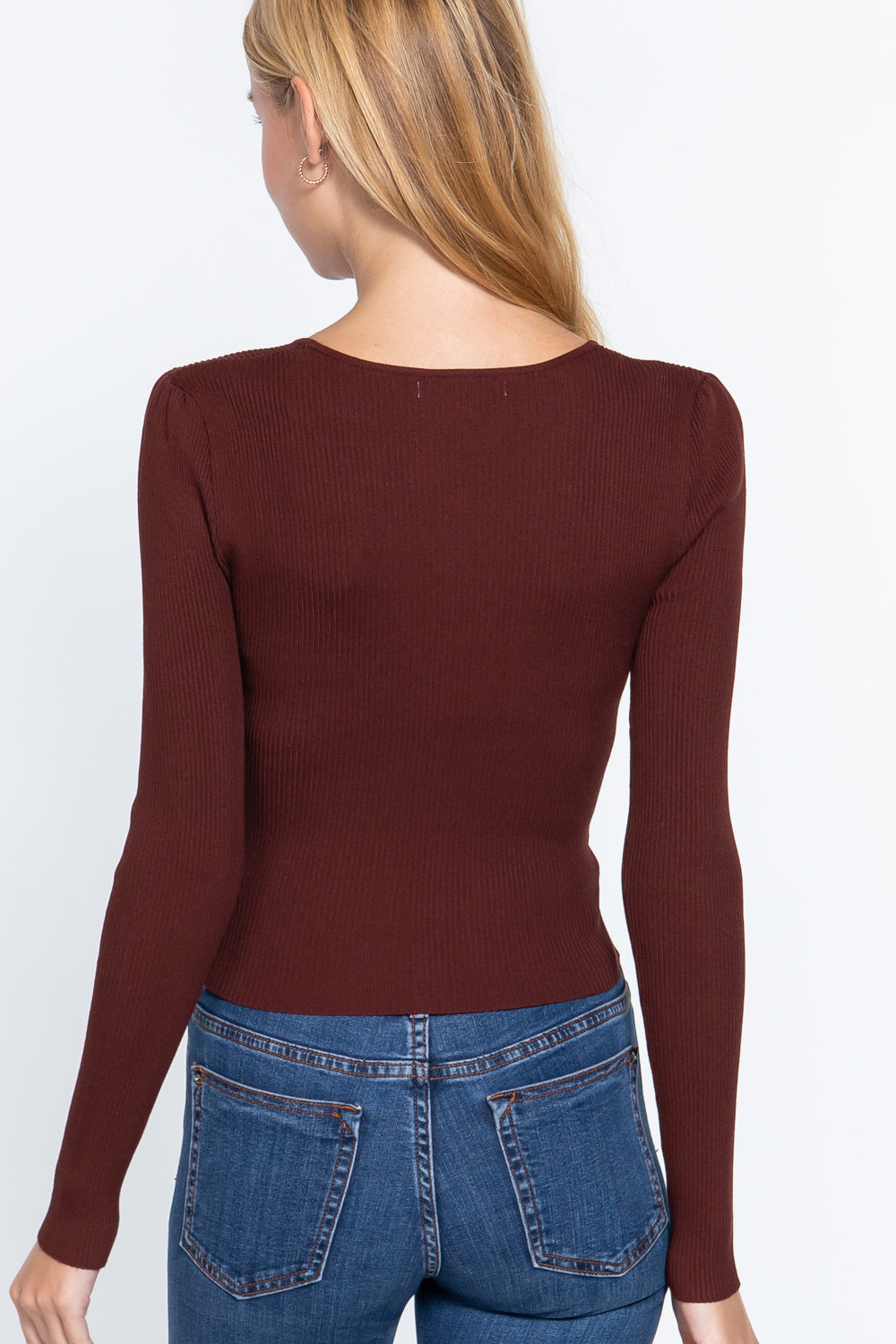 Women's Shirring Sweatheart Neck Sweater
