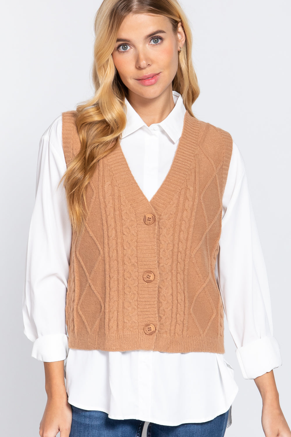 Women's  \V-neck Cable Sweater Vest Cardigan
