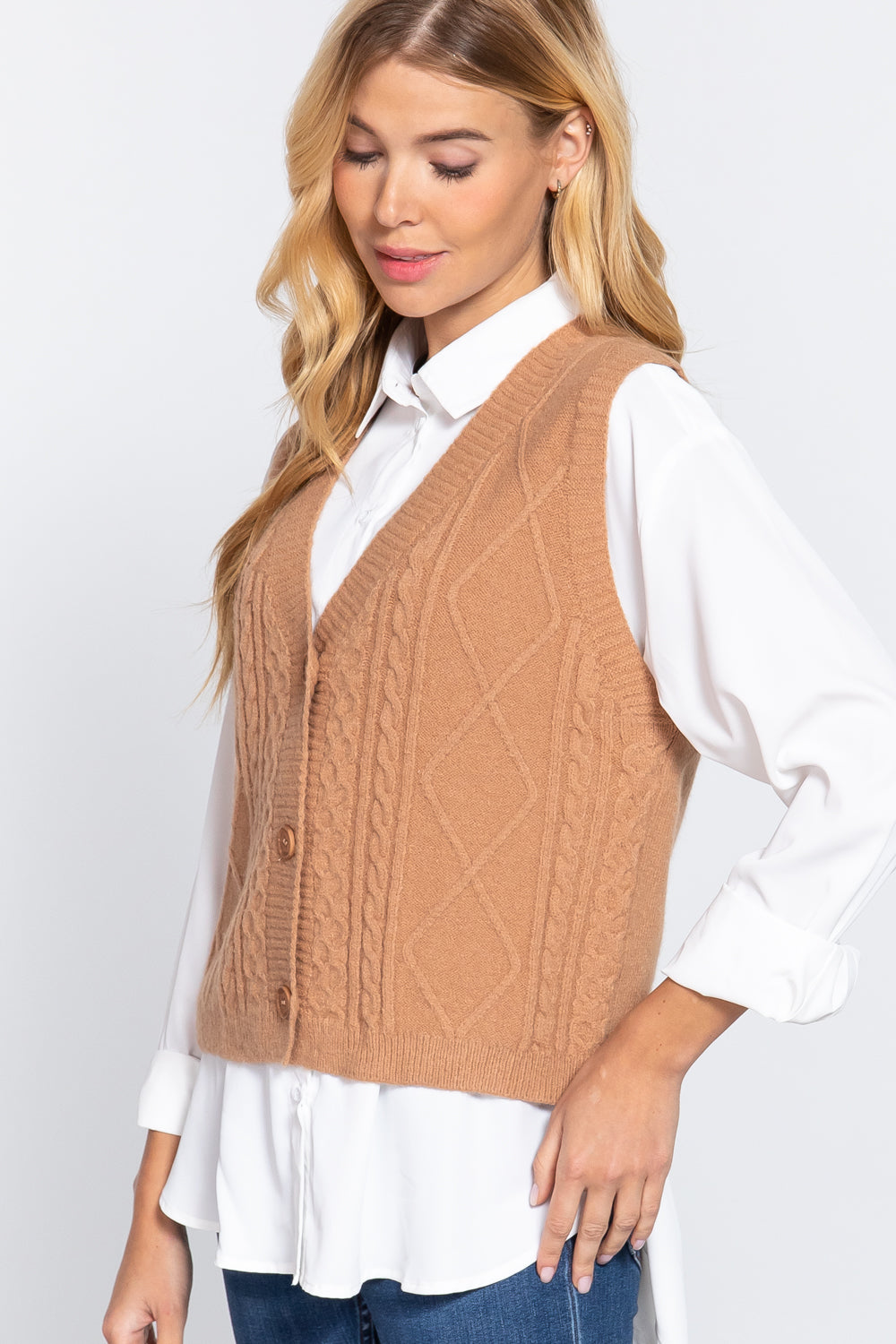 Women's  \V-neck Cable Sweater Vest Cardigan
