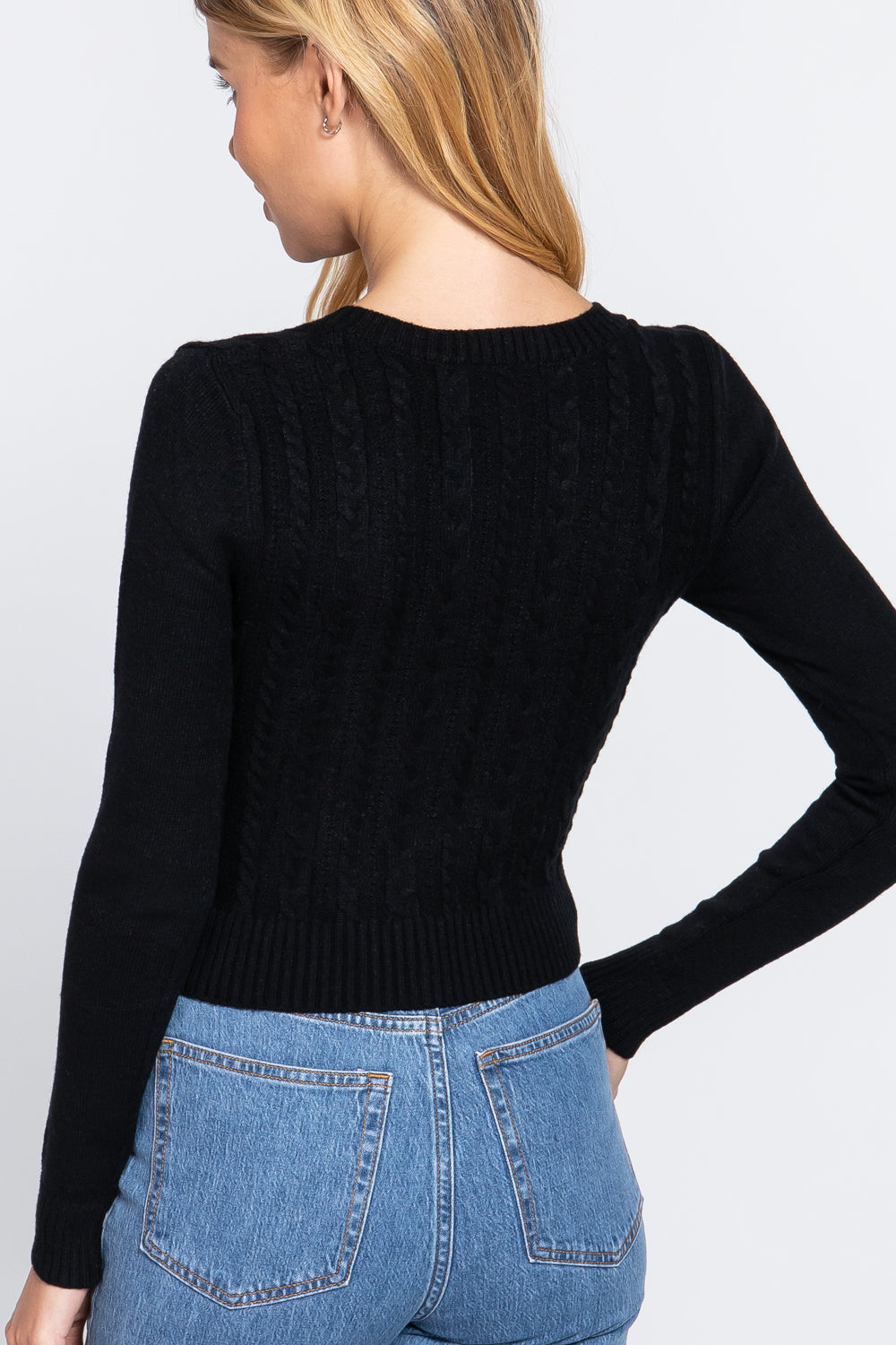 Women's Long Sleeve V-neck Cable Sweater