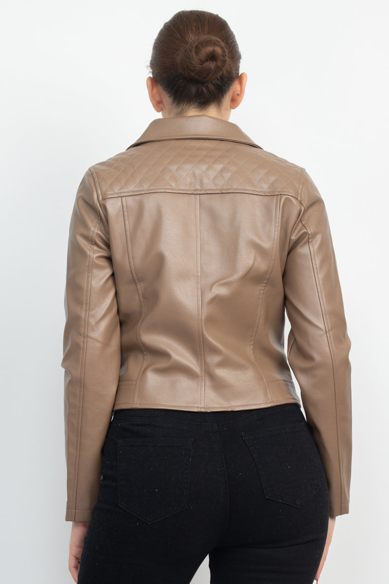 Women's Zippered Notch Lapel Rider Jacket
