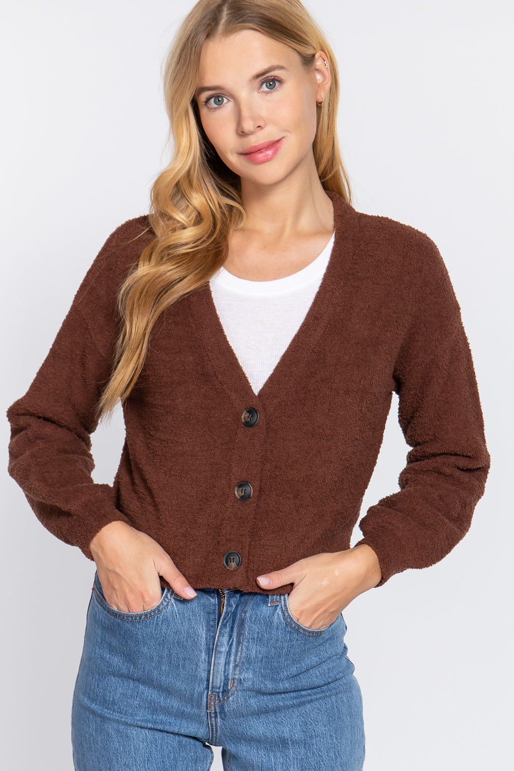 Women's Long Slv V-neck Sweater Cardigan
